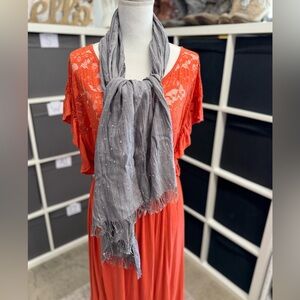 Vivante by VSA Viscose Silver Sparkle Sequin Studded Gray Fringed Scarf Y2K